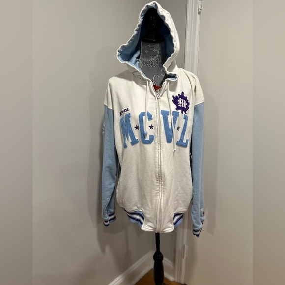 Vintage 90s Men’s XL NWT Mecca MCVL full Zip Embroidered Appliqué Hooded Sweater - Picture 1 of 14